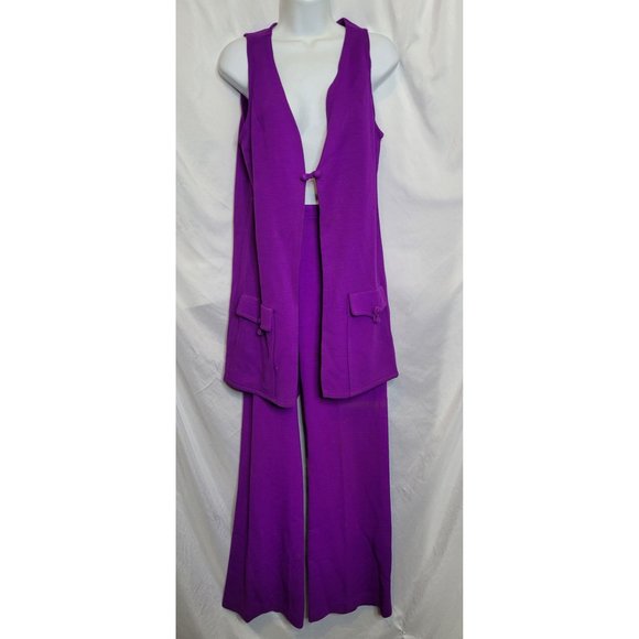 Purple Polyester Pants Suit Vest 2 Piece Sir Gal Norben No Size Tag Approx Small - Picture 1 of 16